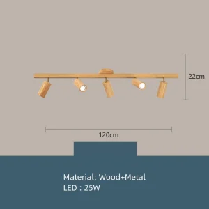 Nordisk LED-taklampa i trä med justerbar vinkel och 5 ljuskällor
