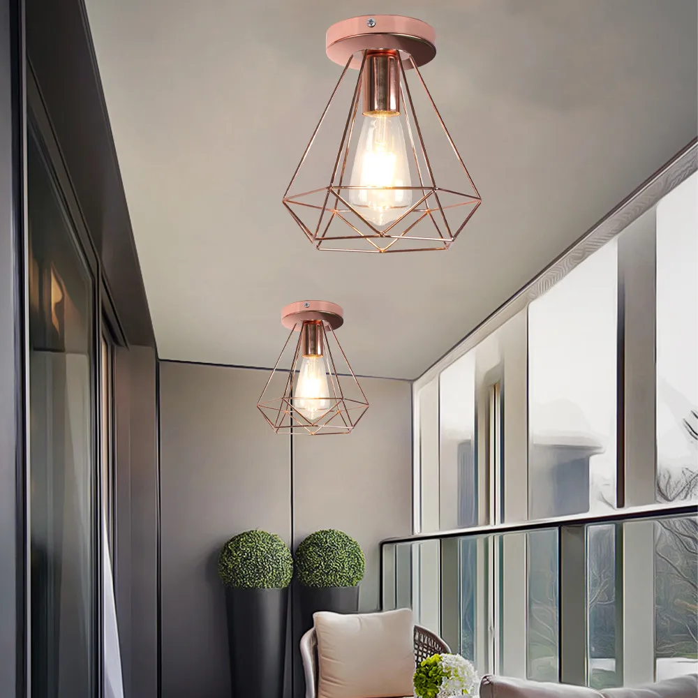 Vintage taklampa i järn med E27 och roséguldfinish för hall och entré 3 Vintage taklampa i järn med E27 och roséguldfinish för hall och entré - Bild 3