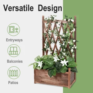 Upphöjd odlingslåda i trä med spaljé för örter och blommor