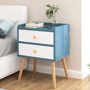 Modern minimalistisk sängbord i trä med 4 lådor och montering