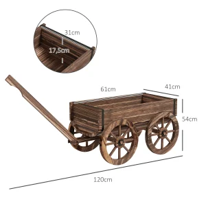 Rullande planteringslåda i trä med vagnsdesign, 120 cm