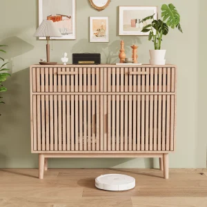 Modernt förvaringsskåp 100x35x80 cm med 2 lådor och anti-tip