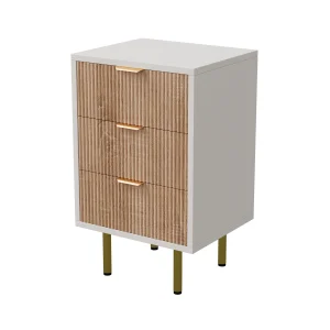 Modern minimalistisk byrå i trä med 5 lådor och gulddetaljer