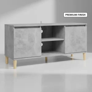 TV-bänk med massiva träben i betonggrått, 103,5 x 35 x 50 cm