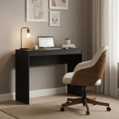 Skrivebord i svart ek 90x40x72 cm för hemmakontor och små utrymmen