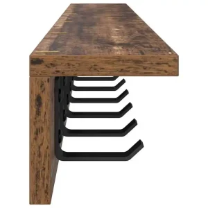 Vägghängd hatthylla med krokar och hylla i trä, minimalistisk för hall