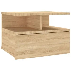 Alternative view of Vägghängd sängbord med låda och öppna fack i trä
