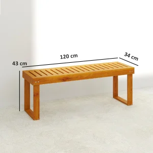 Trädgårdsbänk i trä för 2 personer, 120 cm med ribbade sits