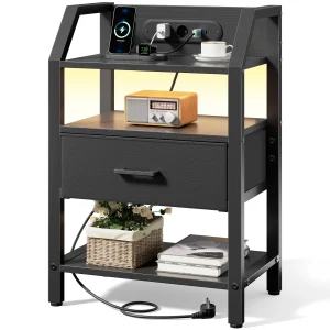 Nattduksbord med laddstation, USB-portar och fabric drawers