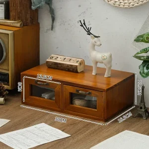 Retro förvaringslåda i trä med 2 lådor för skrivbord och hem