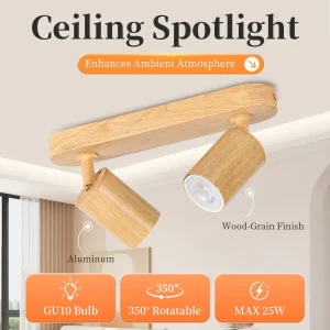 Alternative view of Nordisk takskena i trälook med justerbara GU10-spotlights i aluminium