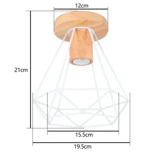 Modern taklampa i trä och metall med E27-sockel, svart cage-design