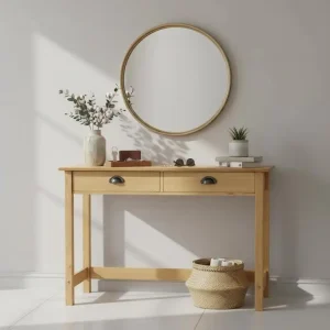 Konsolbord i massiv furu med 2 lådor 110x45x74 cm