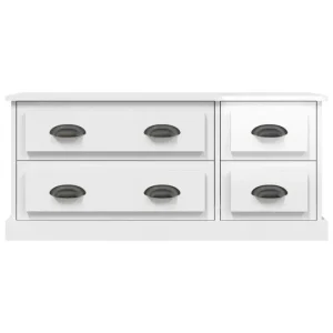 Blankvit TV-bänk 100x35,5x45 cm i konstruerat trä med 4 lådor
