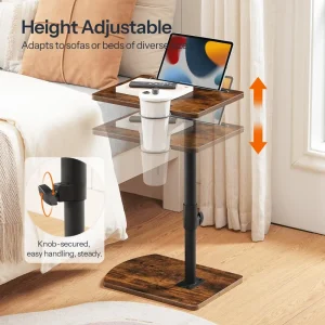 C-format höjdjusterbart vintage sidobord med 360° vridbar topp