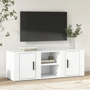 Modernt TV-bord i kompositträ med förvaring och robust toppskiva