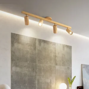 Nordisk LED-taklampa i trä med justerbar vinkel och 5 ljuskällor