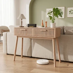 Alternative view of Konsolbord i naturligt trä, 100×35×80 cm, med 2 förvaringslådor