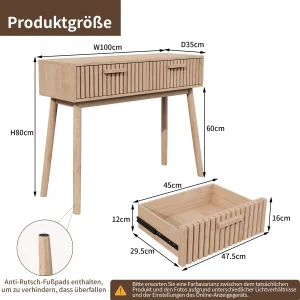 Modernt konsolbord i trä med två lådor och förvaring