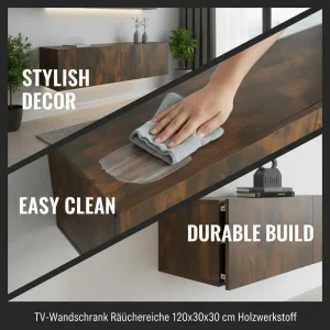 Vägghängt TV-skåp i rökt ek 120 x 30 x 30 cm av ingenjörsträ