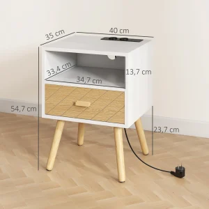 Sängbord med laddstation, 2 eluttag, USB-C och låda
