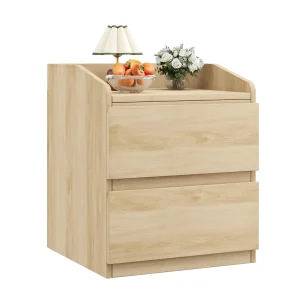 Modern sängbord med 2 lådor, handtagsfri design och höjd topp 60 cm