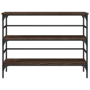 Konsölbord i brun ek 100 x 32 x 75 cm med metallram och hyllor