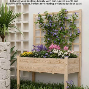 Upphöjd odlingslåda med höga ben i trä för grönsaker, örter och blommor