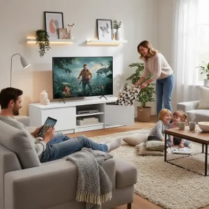 Alternative view of Vit TV-bänk i konstruerat trä 140x40x35,5 cm med 2 dörrar