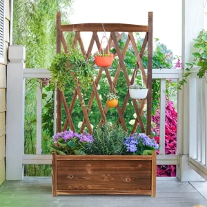 Upphöjd odlingslåda i trä med spaljé för örter och blommor