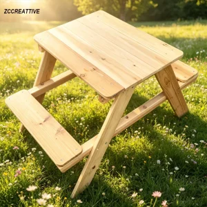 Alternative view of Rustikt picknickbord i trä för barn – utomhusbruk