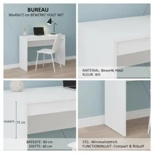 Modernt vitt skrivbord 90 x 40 x 72 cm i träkomposit