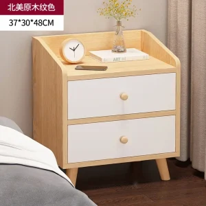 Modern minimalistisk sängbord i trä med 4 lådor och montering