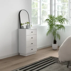 Modernt sideboard med 4 lådor, vit förvaring till vardagsrum och hall