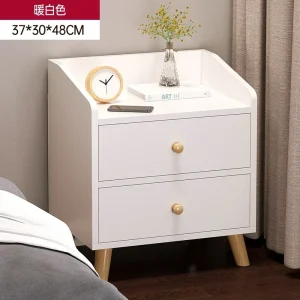 Modern minimalistisk sängbord i trä med 4 lådor och montering