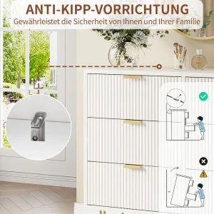Modern byrå i trä med 4 eller 6 lådor, anti-tip och förvaring