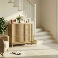 Mid century-byrå med 3 lådor – multifunktionell organizer i trä