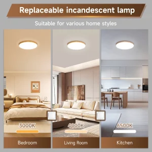 Modern LED-taklampa med träkänsla, dimbar och fjärrkontroll