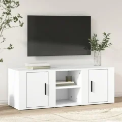 Modernt TV-bord i kompositträ med förvaring och robust toppskiva