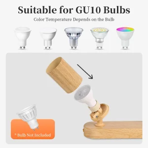Nordisk takskena i trälook med justerbara GU10-spotlights i aluminium