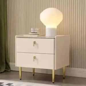 Minimalistiskt nattduksbord i trä med 2 lådor, modern och nordisk stil