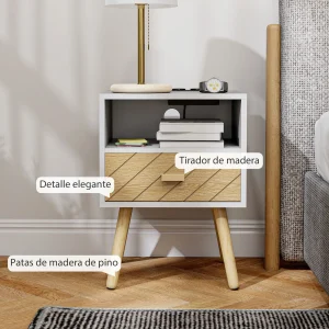Sängbord med laddstation, 2 eluttag, USB-C och låda