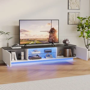Alternative view of Modernt TV-bänk i trä med LED-belysning, 2 dörrar och 2 hyllor