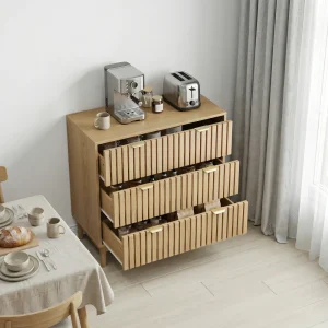 Mid century-byrå med 3 lådor – multifunktionell organizer i trä