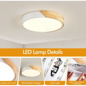 Modern taklampa i trä med LED, minimalistisk och plan montering