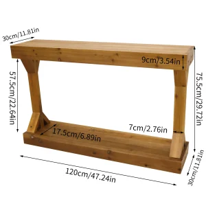 Rustik konsolbord i massivt granträ 120 cm med hylla