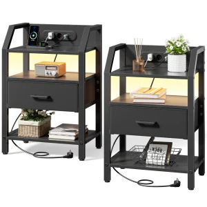 Nattduksbord med laddstation, USB-portar och fabric drawers