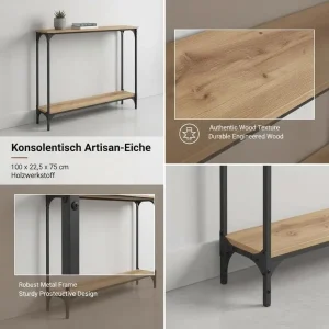 Modern konsolbord för hall och vardagsrum i trä och metall