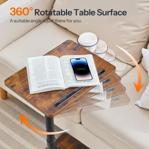 C-format höjdjusterbart vintage sidobord med 360° vridbar topp