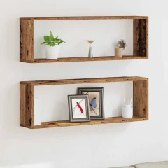 Vägghyllor med rack i vintage trä, 2 st, 80x15x26 cm 28 Vägghyllor med rack i vintage trä, 2 st, 80x15x26 cm